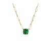 Jiachen New Trendy Brass Zinc Alloy Rhodium 18K Gold Plated Square Cushion Bezel Setting Emerald CZ Pendant Paper Clip Necklace