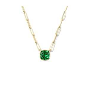 Jiachen New Trendy Brass Zinc Alloy Rhodium 18K Gold Plated Square Cushion Bezel Setting Emerald CZ Pendant Paper Clip Necklace