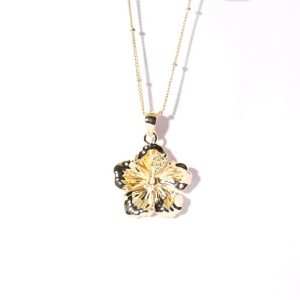 Jiachen Orthodox Classic Custom Jewelry No Tarnished PVD Gold Plating Haailan Flower Stainless Steel Pendant Chain Necklace