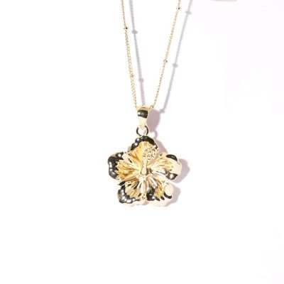Jiachen Orthodox Classic Custom Jewelry No Tarnished PVD Gold Plating Haailan Flower Stainless Steel Pendant Chain Necklace