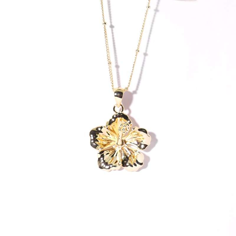 Jiachen Orthodox Classic Custom Jewelry No Tarnished PVD Gold Plating Haailan Flower Stainless Steel Pendant Chain Necklace