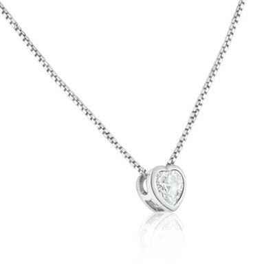 Jiachen Orthodox Classic Rhodium Plated Sterling Silver Heart Shape 5A Zircon Pendant Box Chain Necklace Unisex Party Wedding