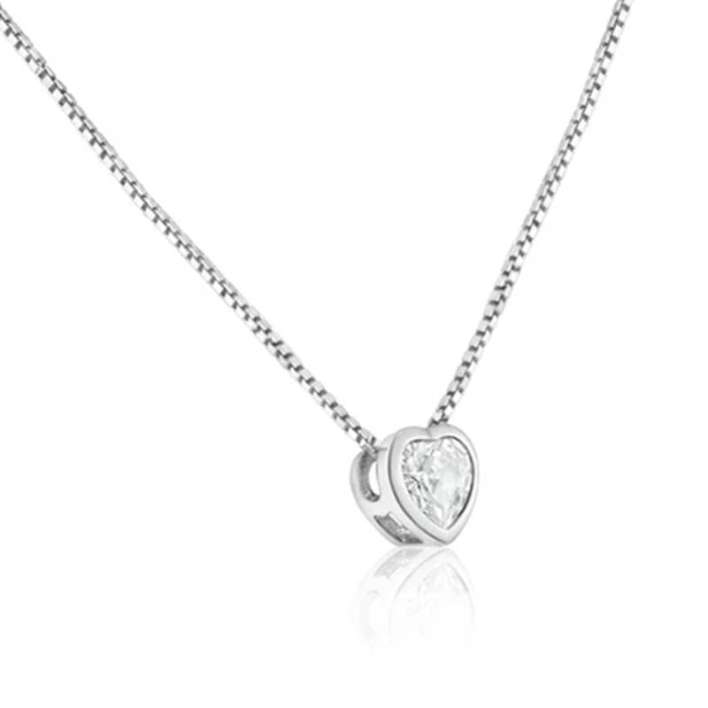 Jiachen Orthodox Classic Rhodium Plated Sterling Silver Heart Shape 5A Zircon Pendant Box Chain Necklace Unisex Party Wedding