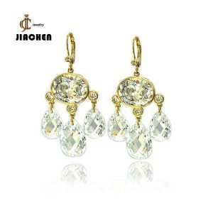 Jiachen Unique Exquisit Custom Waterdrop Pear Cut CZ Big Fashion Dangle Drop Earrings Unisex Rhodium/Gold Plated Romantic Bezel