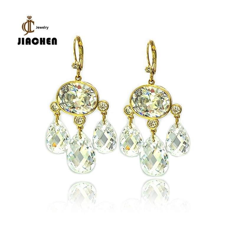 Jiachen Unique Exquisit Custom Waterdrop Pear Cut CZ Big Fashion Dangle Drop Earrings Unisex Rhodium/Gold Plated Romantic Bezel