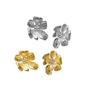Jiachen Women's High-End Retro Stud Earrings Stainless Steel Plated 18K Gold Flower Zircon Channel Set Certified for Anniversary