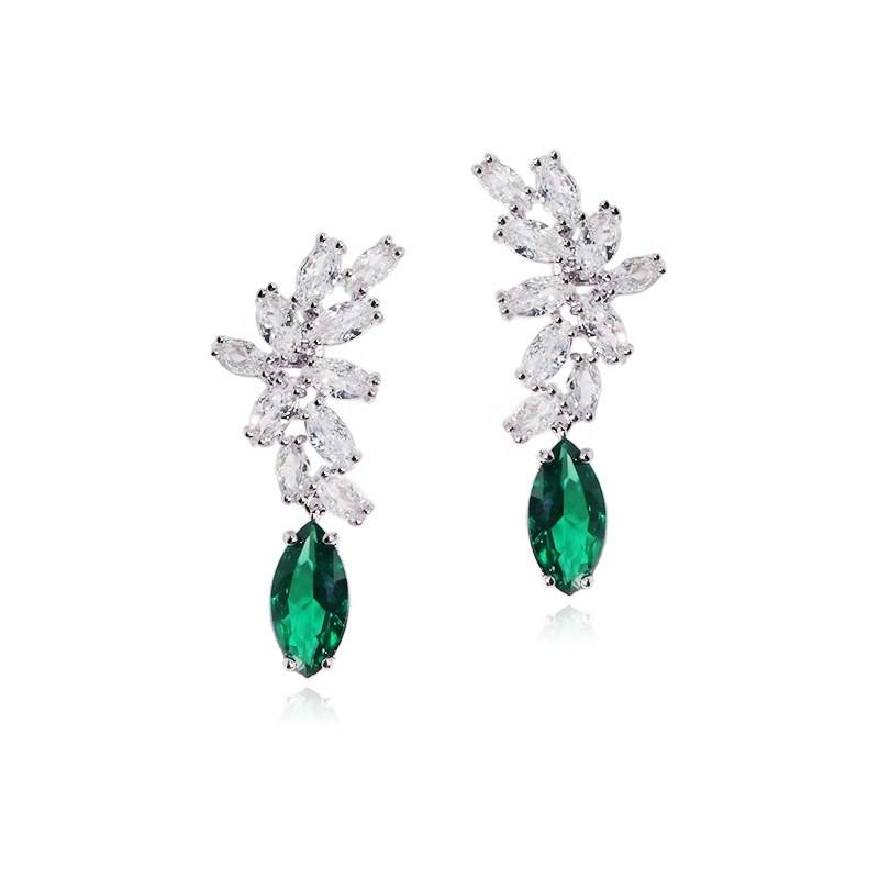 New Custom Classic Brass Zinc Alloy Geometric Rhodium Plated Cubic Zirconia Claw Setting Dangle Earring Orthodox Unisex Romantic
