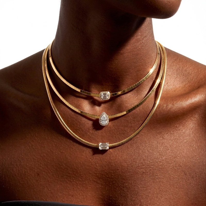 New European American Cross-border Bohemian-style Zircon Bamboo Chain Necklace Pendants DIY Jewelry Accessories 18K Gold-plated