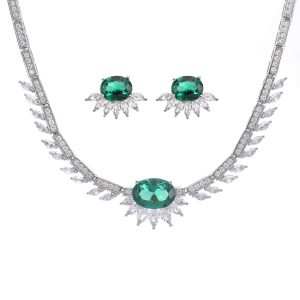 New Luxury Trendy Fashion Jewelry Necklace Earring Set Rhodium Plated Brass Zircon Geometric Engagement Wedding Party Gifts for