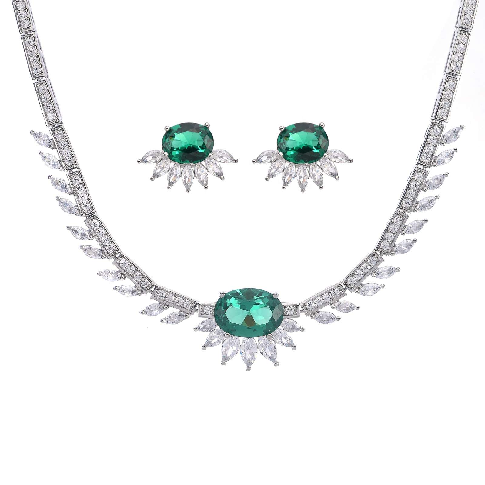 New Luxury Trendy Fashion Jewelry Necklace Earring Set Rhodium Plated Brass Zircon Geometric Engagement Wedding Party Gifts for