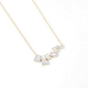 New Trendy Classic Square Emerald Cut Zircon Pendant with Link Chain Necklace Orthodox Style 18K Gold Plated Zinc Alloy Unisex