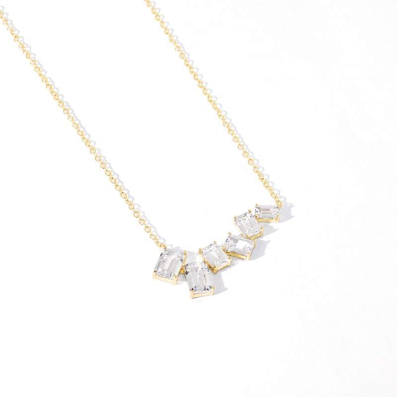 New Trendy Classic Square Emerald Cut Zircon Pendant with Link Chain Necklace Orthodox Style 18K Gold Plated Zinc Alloy Unisex