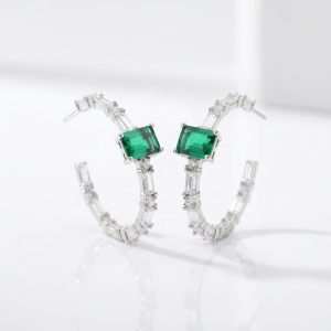 ODM OEM Custom Brass Geometric Classic 3A Zircon Hoop Earrings Rhodium Plated Fashion Jewelry Unisex