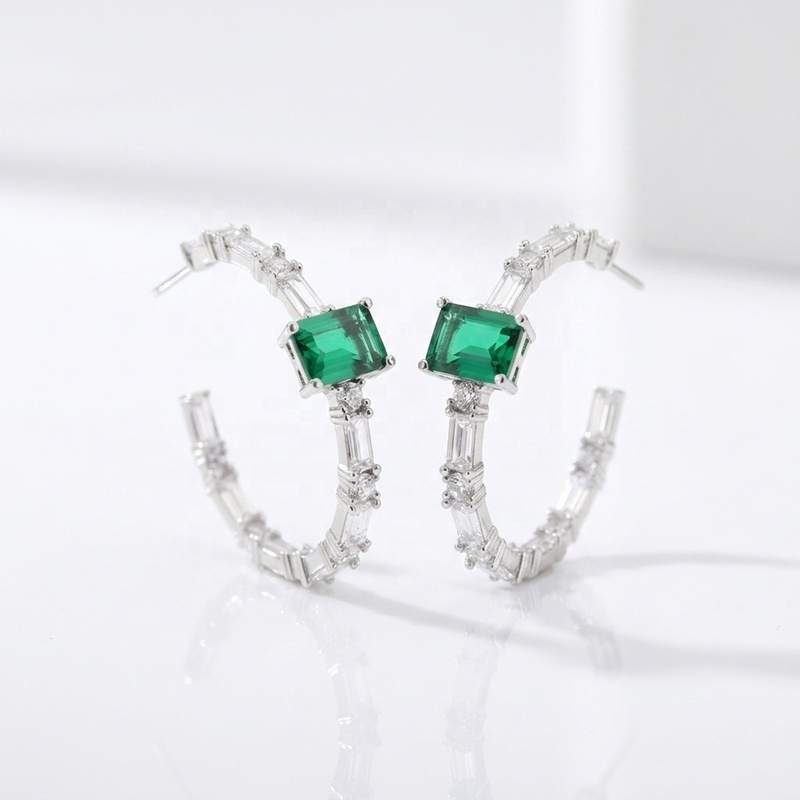 ODM OEM Custom Brass Geometric Classic 3A Zircon Hoop Earrings Rhodium Plated Fashion Jewelry Unisex