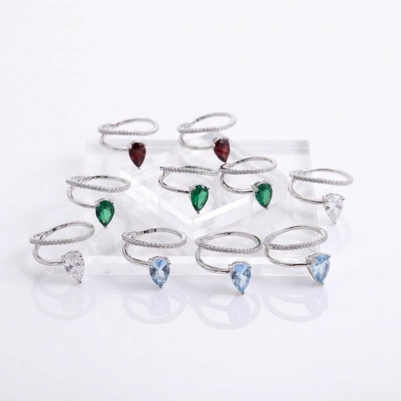ODM/OEM Custom Brass Jewelry Ring 5A Zircon Rhodium Plated Waterproof Hypoallergenic Geometric Trendy Women's Jewelry