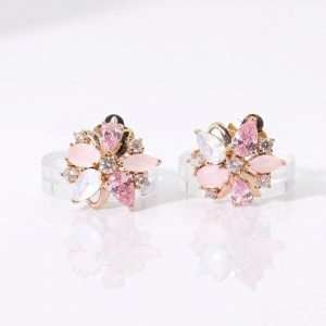 ODM/OEM Custom Classic Flower Pink Opal 18K Gold Plated Clip-on Earrings for Unisex