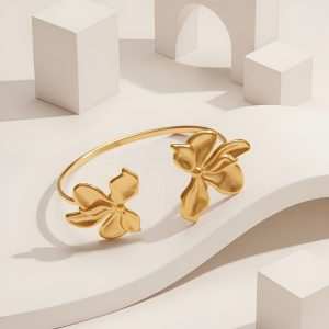 ODM/OEM Custom Hypoallergenic Stainless Steel 18K Gold Plated Open Flower Fashion Bangle Unisex Jewelry JIACHEN Brand Model