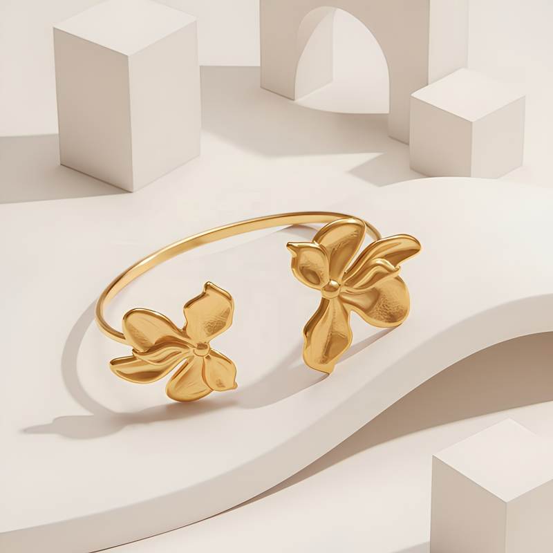 ODM/OEM Custom Hypoallergenic Stainless Steel 18K Gold Plated Open Flower Fashion Bangle Unisex Jewelry JIACHEN Brand Model
