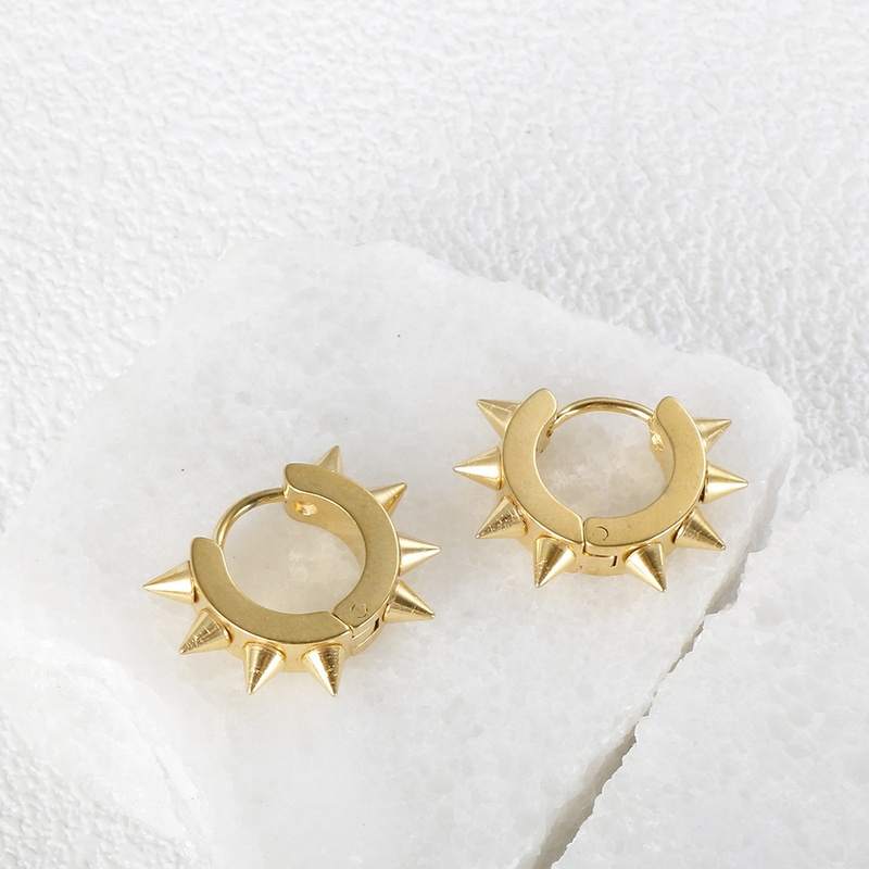 ODM/OEM Custom Jewelry 316 Stainless Steel Electroplated Geometric Spikes Fashion Hoop Earrings Unisex