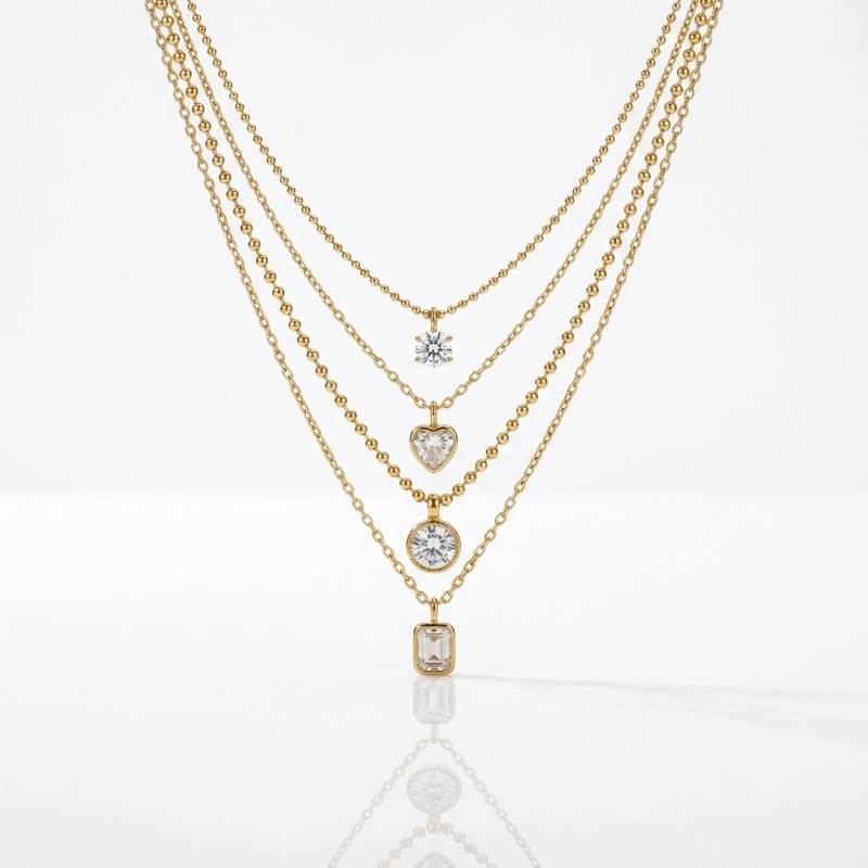 ODM/OEM Custom Jewelry Factory Hypoallergenic Brass 3A Bezel Setting PVD Gold Plated Zircon Beaded Necklace Europe America Style