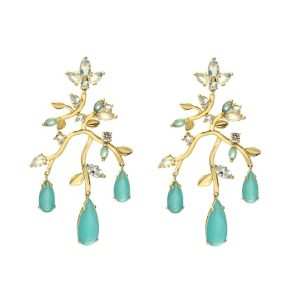 ODM OEM Custom Jewelry HYPOALLEGENIC 18k Gold Plated Colorful Opal Zircon Bigger Dangle Fashion Earring for Women