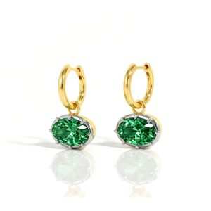 ODM OEM Custom Jewelry Oval Cubic Zirconia Prong Setting Cooper Material 18k Gold Plating Water Proof Huggie Earrings for Girls