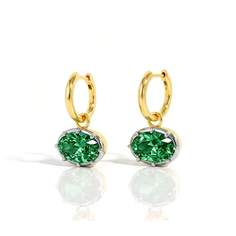 ODM OEM Custom Jewelry Oval Cubic Zirconia Prong Setting Cooper Material 18k Gold Plating Water Proof Huggie Earrings for Girls