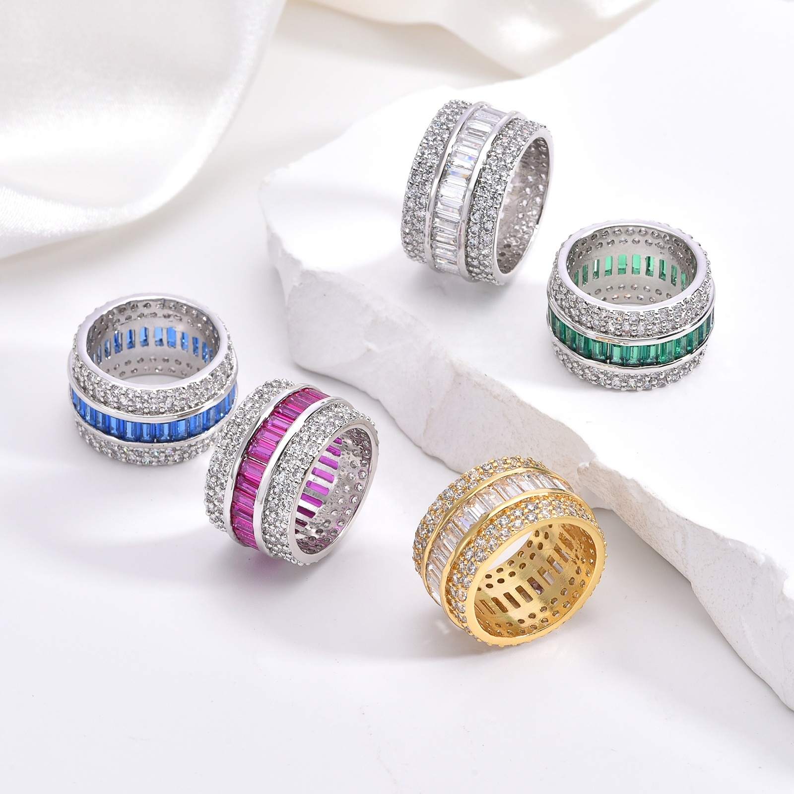 ODM OEM Custom Jewelry Personalized 5A Colorful Zicorna Brass Made Rhodium 18K Gold Tarnish Free Romantic Rings for Wholesale
