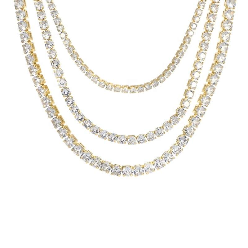 Plated Cubiczirconia Tennis Necklace Suit Gold Aniverary Wedding Party for Women Brass Trendy Chains Zircon Cuban Link Chain 18k
