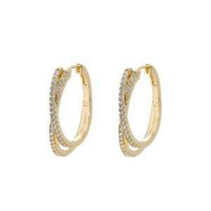 Plated Rhodium 18K Gold Earrings New Luxury Fashion Unisex Brass Trendy Zircon Huggie Geometric Claw Setting Anniversary Jewelry