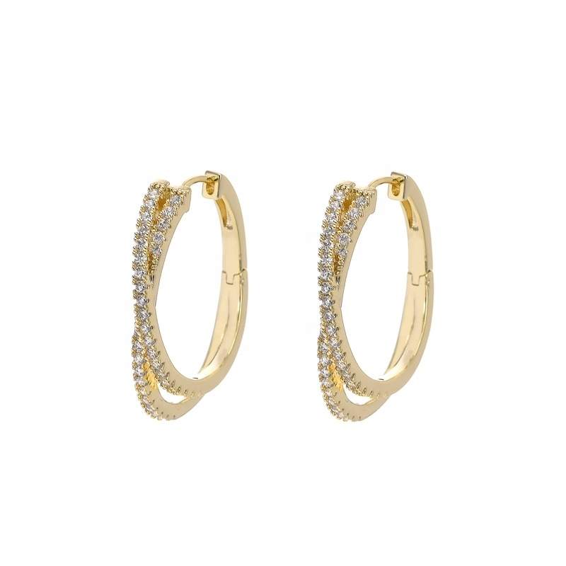 Plated Rhodium 18K Gold Earrings New Luxury Fashion Unisex Brass Trendy Zircon Huggie Geometric Claw Setting Anniversary Jewelry