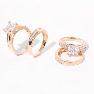 Plating Square Cubiczirconia Couple Rings 18K Gold Trendy Unisex Women Men Stainless Steel Wedding Engagement Ring Geometric