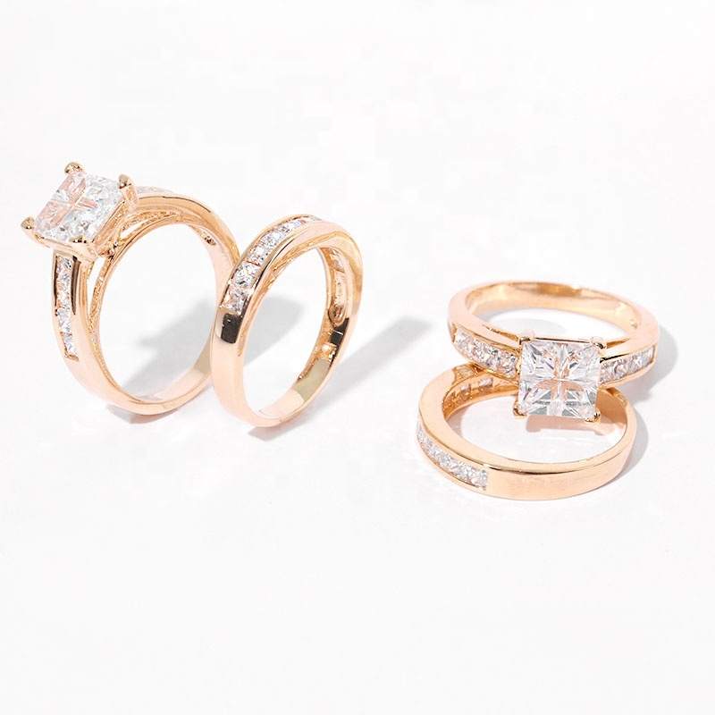 Plating Square Cubiczirconia Couple Rings 18K Gold Trendy Unisex Women Men Stainless Steel Wedding Engagement Ring Geometric