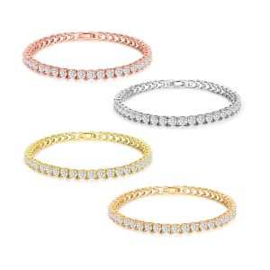 Rhodium 18K Gold Plated Cubiczirconia Brilliant Cut Classic Geometric Tennis Bracelet Claw Setting for Anniversary Wedding Party