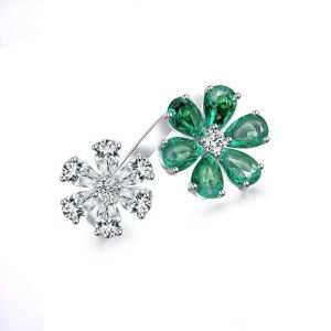 Sterling Silver Exquisite Classic Pear Cut Flower Shaped Open Adjustable Cocktail Ring Rhodium Plated Zircon Stone Wedding Gift