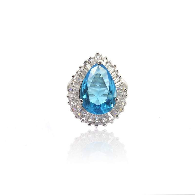 Trend Fashion 3A CubicZircornia Drop Shape Ring Rhodium Plated for Women Wedding Party