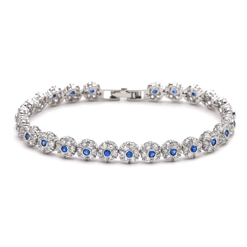 Wholesale Rhodium Plated Geometric Classic Orthodox Zircon Flower Tennis Bracelet Claw Setting Brilliant Cut Fashion Jewelry